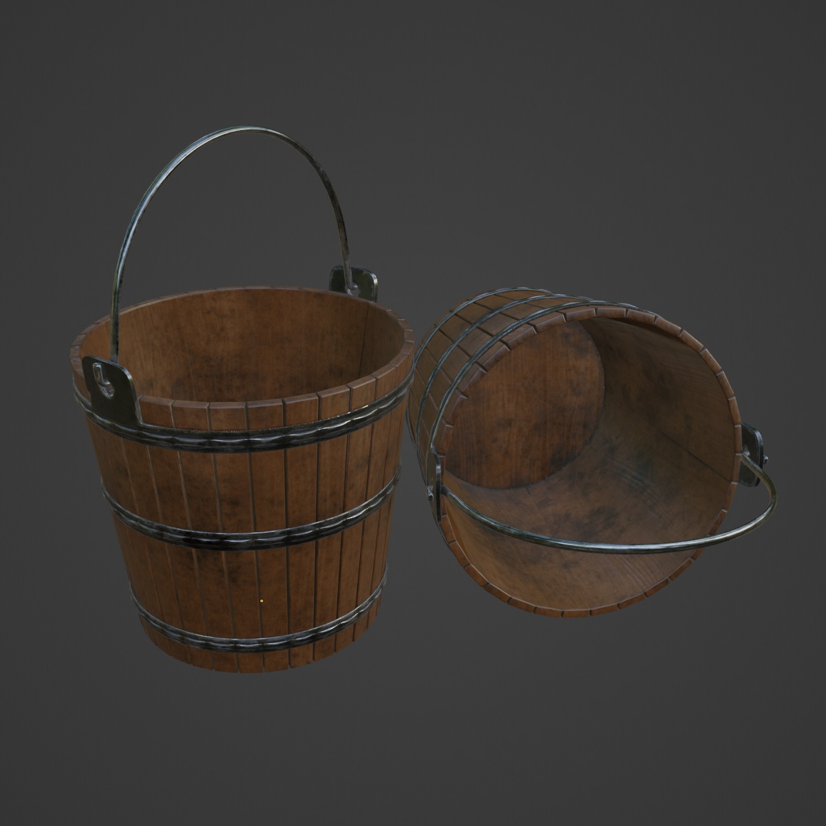 Wooden Bucket 02 3D model_6