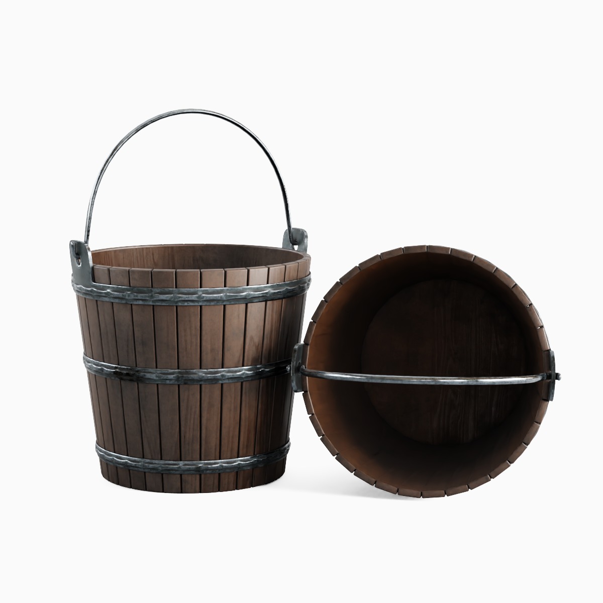 Wooden Bucket 02 3D model_1