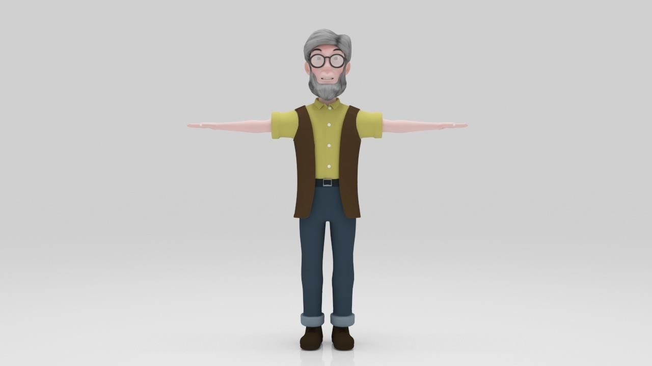 Character Old Man 02 rigged lowpolys  Low-poly 3D model_1