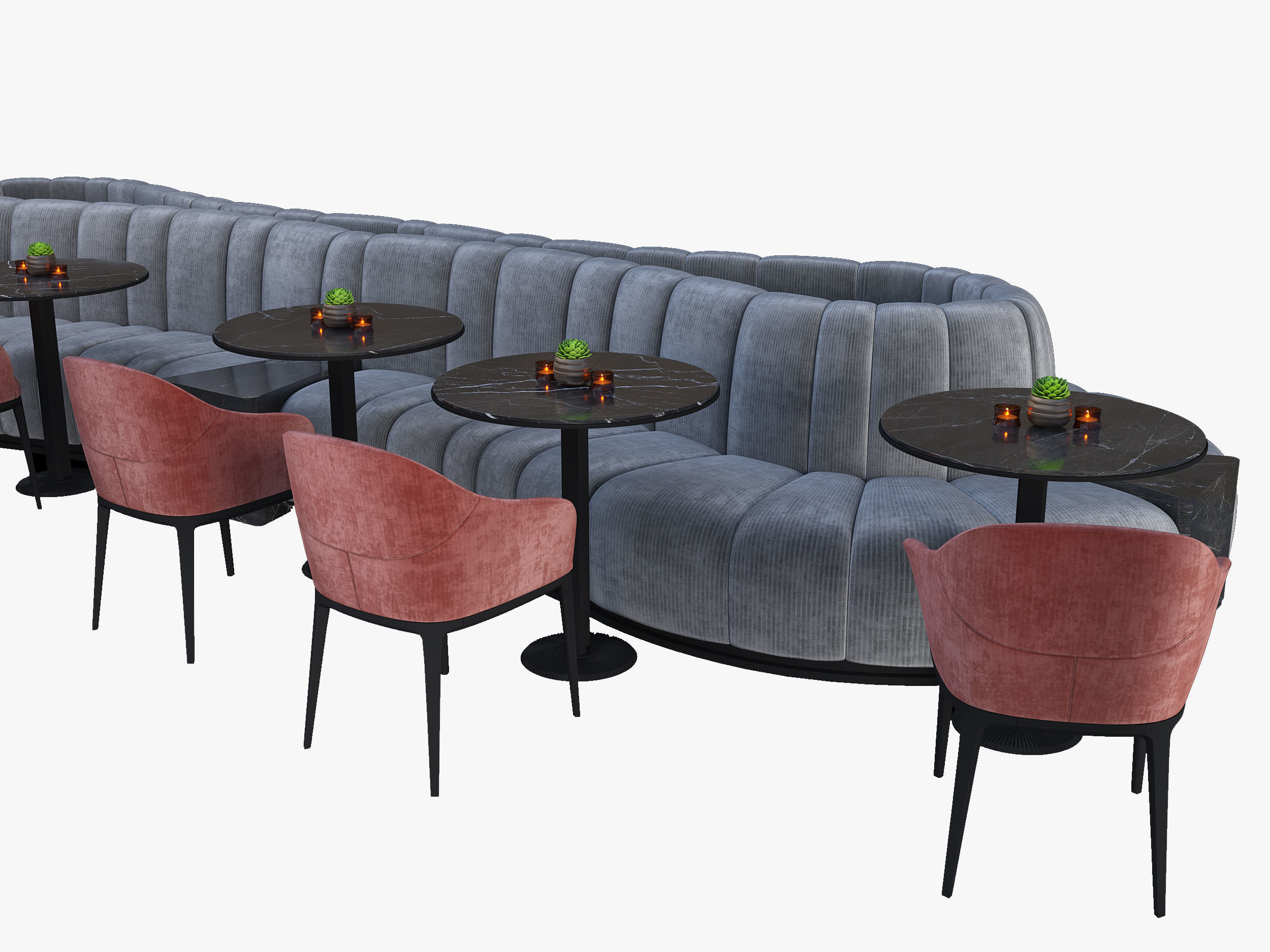 Restaurant Cafe Sofa Tableware Part7 - 12 colors big sofa set 3D model_8