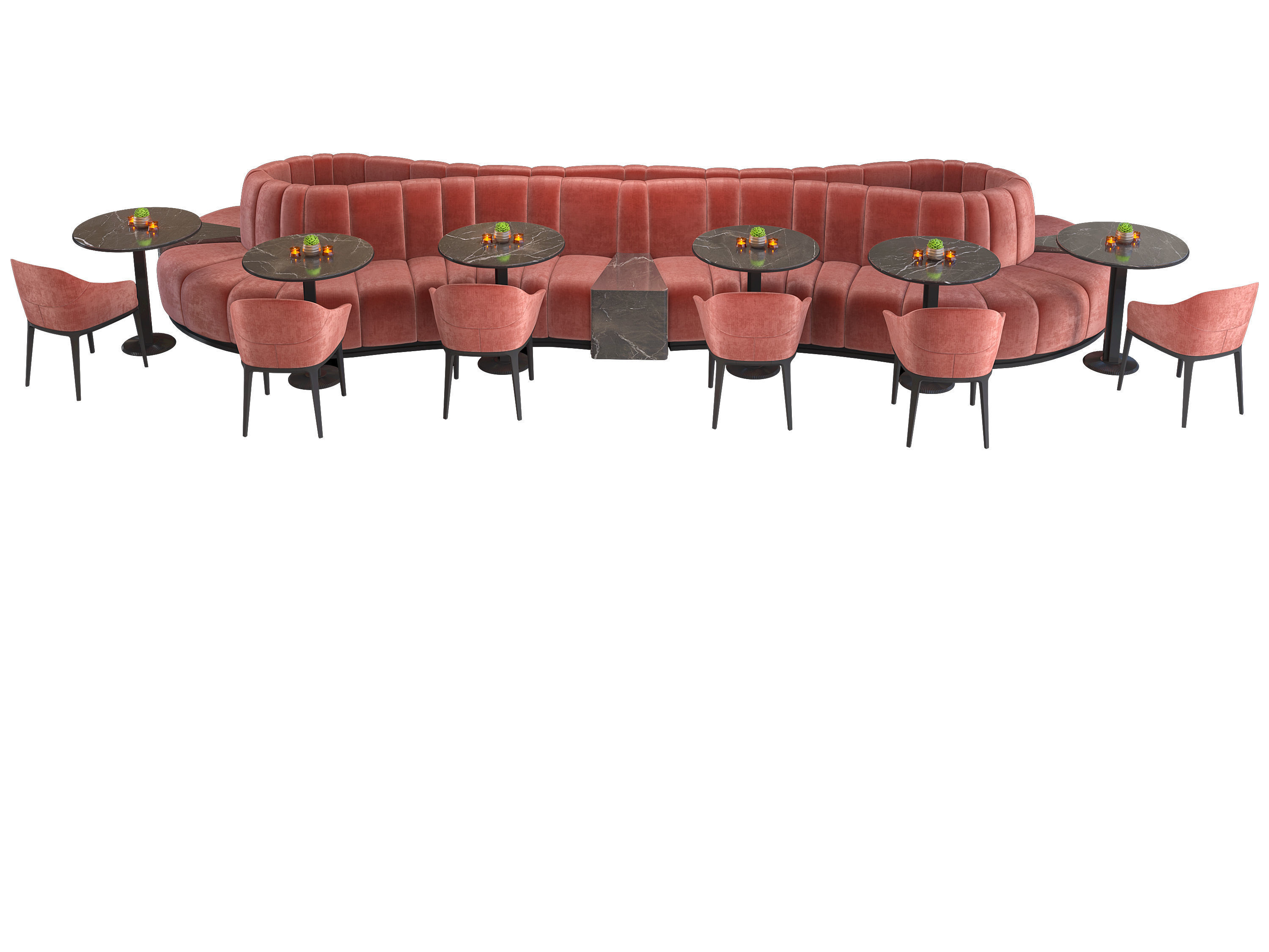 Restaurant Cafe Sofa Tableware Part7 - 12 colors big sofa set 3D model_7