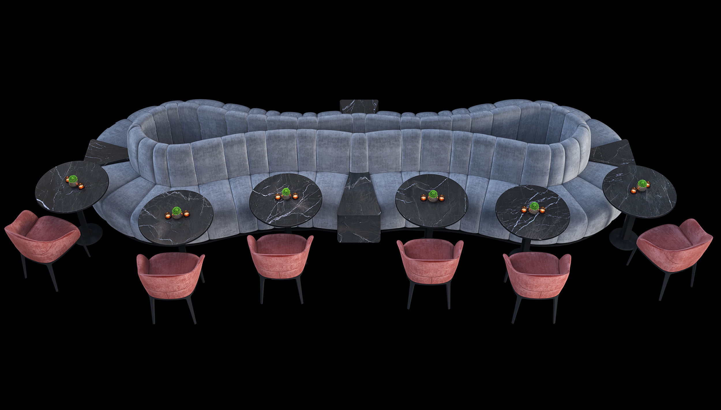 Restaurant Cafe Sofa Tableware Part7 - 12 colors big sofa set 3D model_4