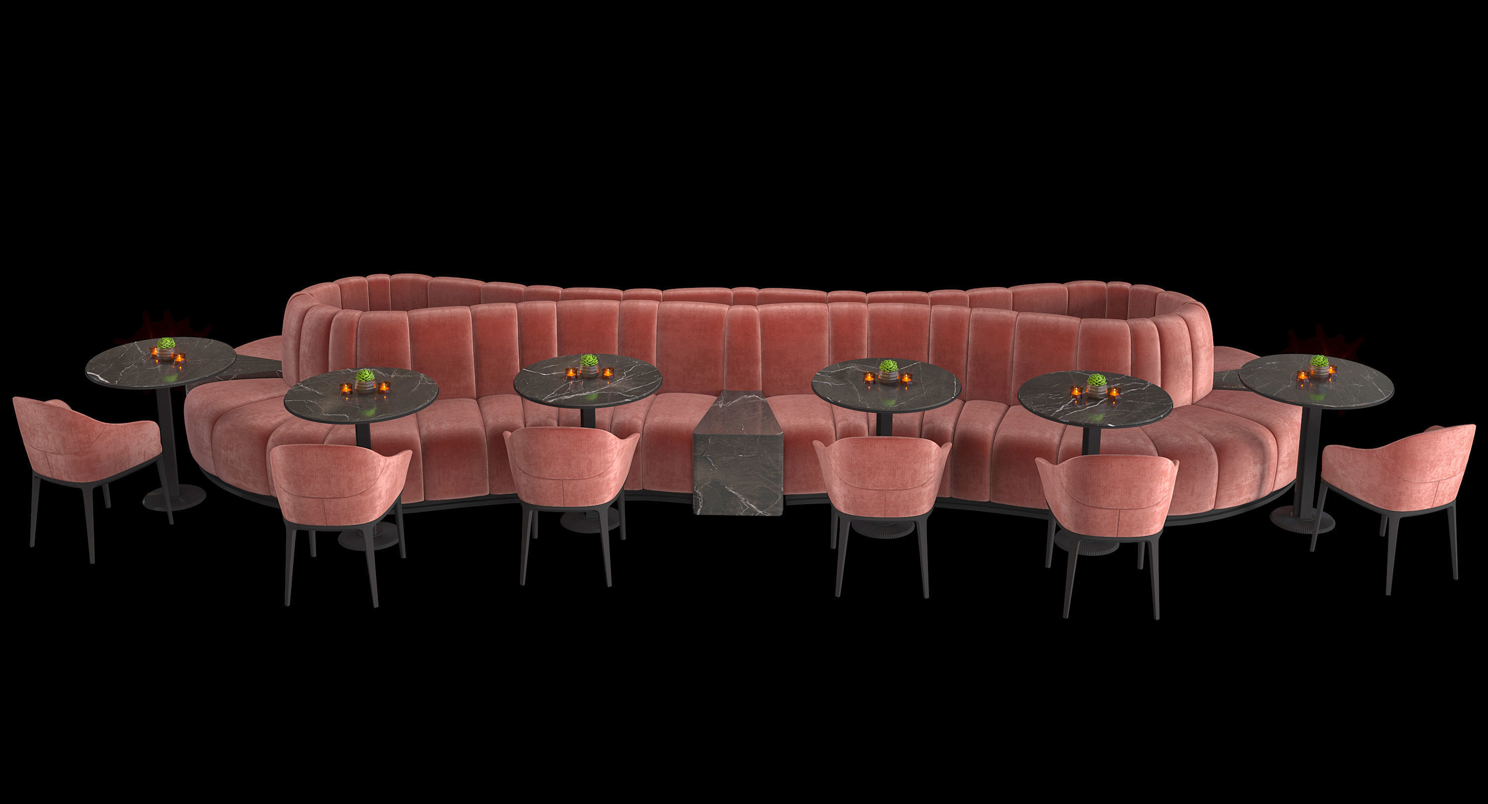 Restaurant Cafe Sofa Tableware Part7 - 12 colors big sofa set 3D model_6