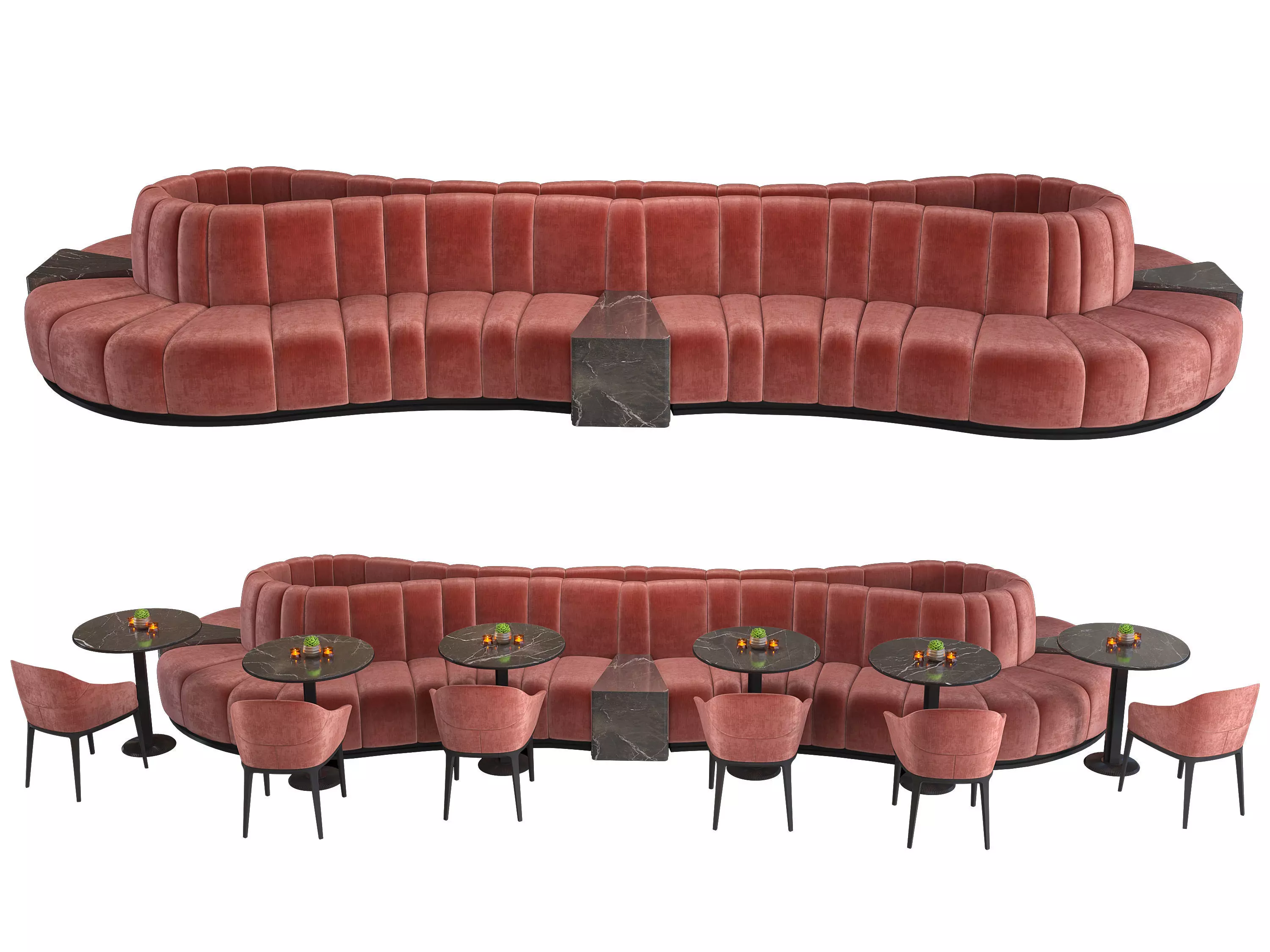 Restaurant Cafe Sofa Tableware Part7 - 12 colors big sofa set 3D model_0