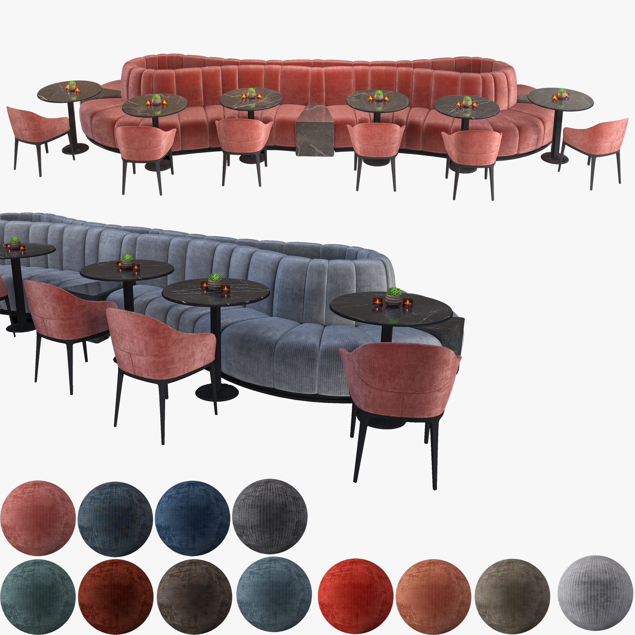 Restaurant Cafe Sofa Tableware Part7 - 12 colors big sofa set 3D model_2