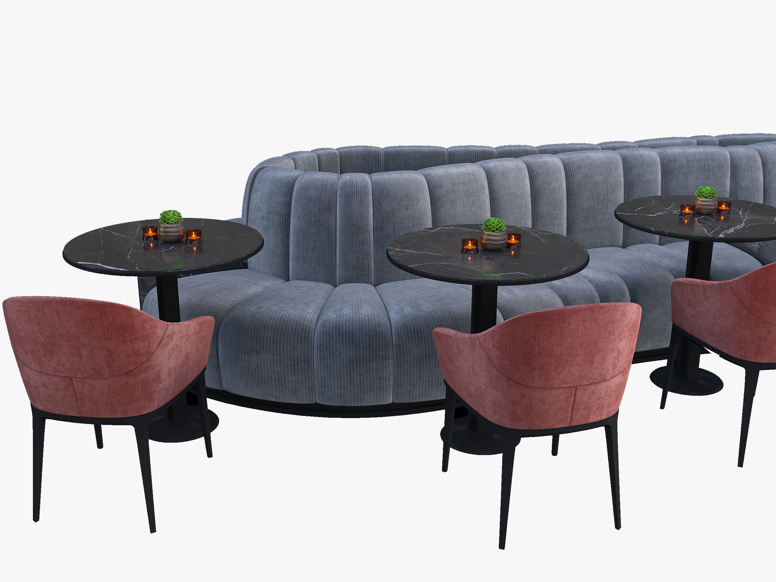 Restaurant Cafe Sofa Tableware Part7 - 12 colors big sofa set 3D model_10