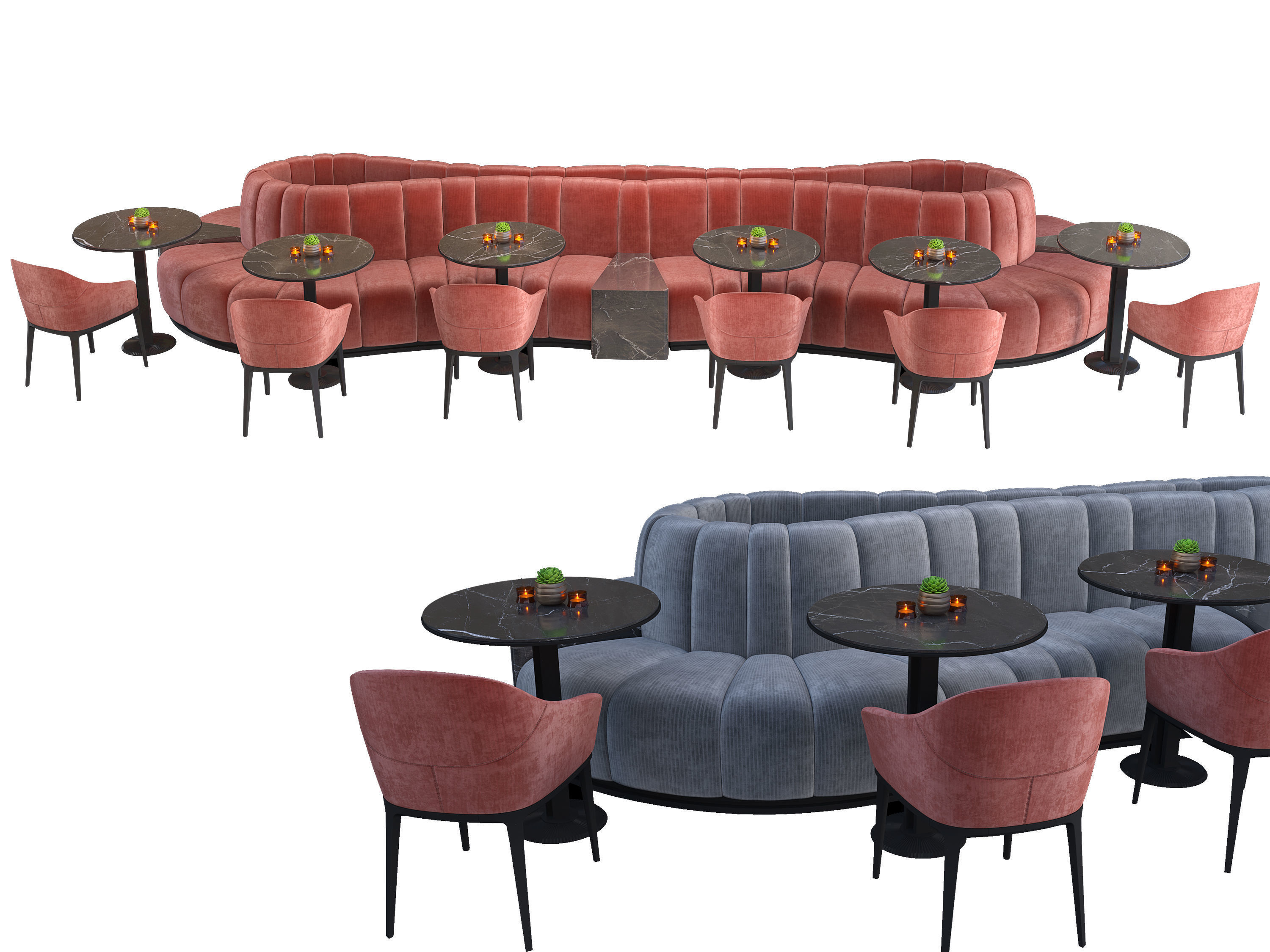 Restaurant Cafe Sofa Tableware Part7 - 12 colors big sofa set 3D model_3
