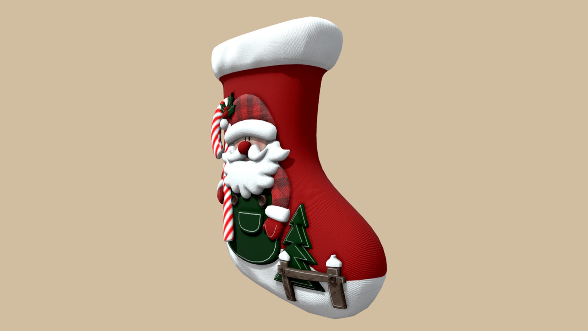 Christmas Santa Festive Stocking Low-poly 3D model_1