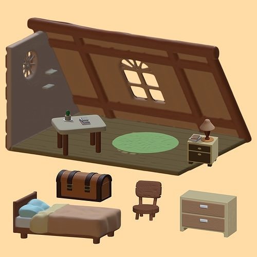 Cozy Attic Bedroom Miniature Dollhouse 3D print model