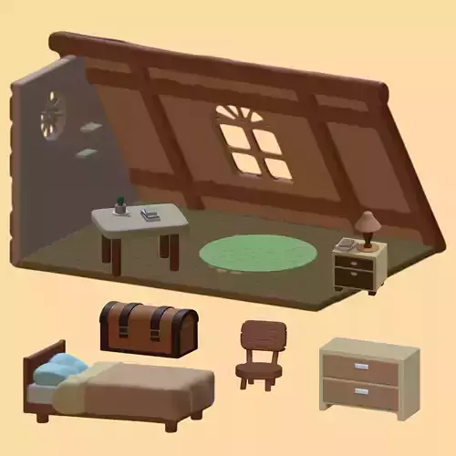 Cozy Attic Bedroom Miniature Dollhouse 3D print model
