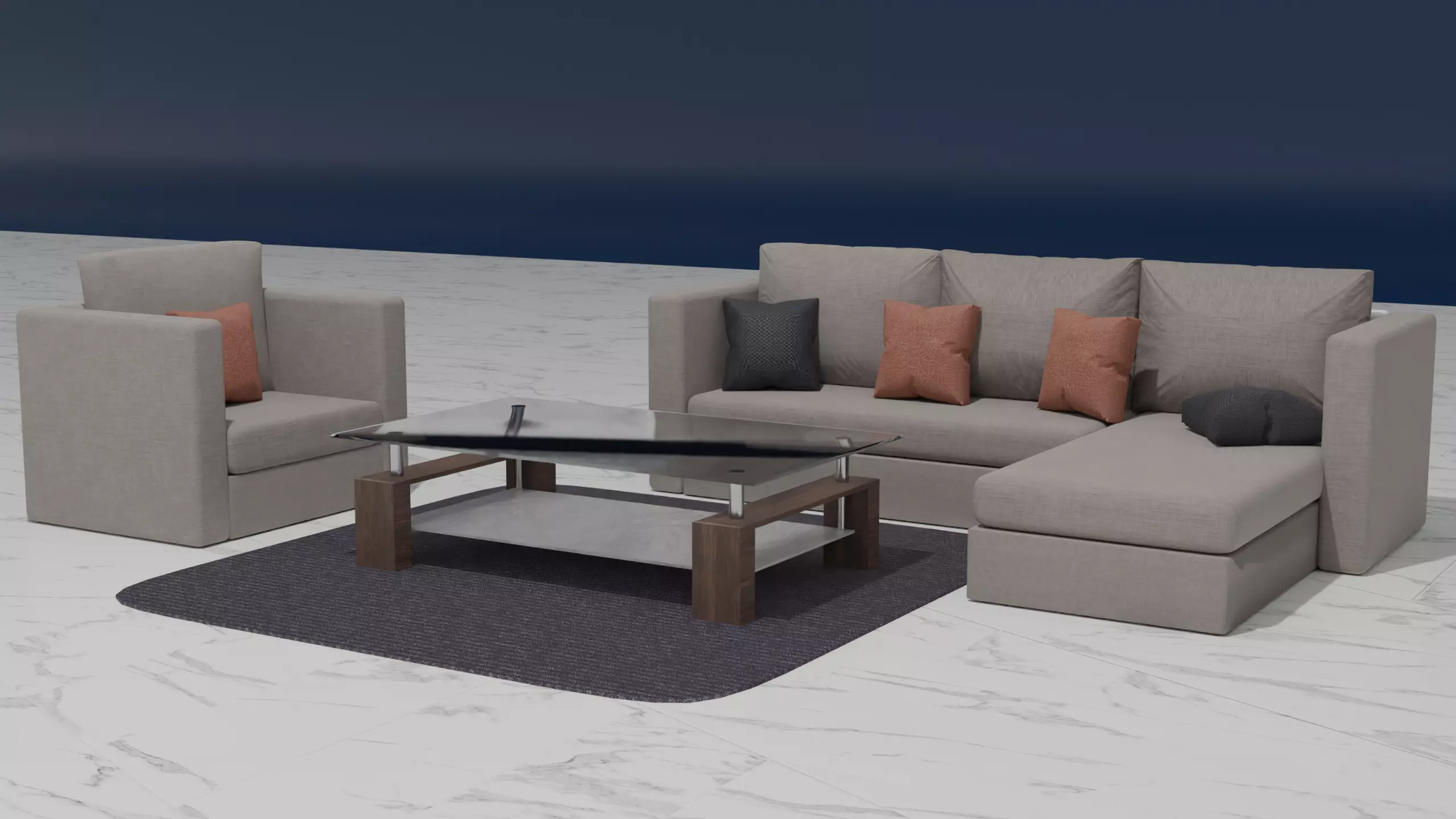 Couch-Sofa Set Low-poly 3D model_0