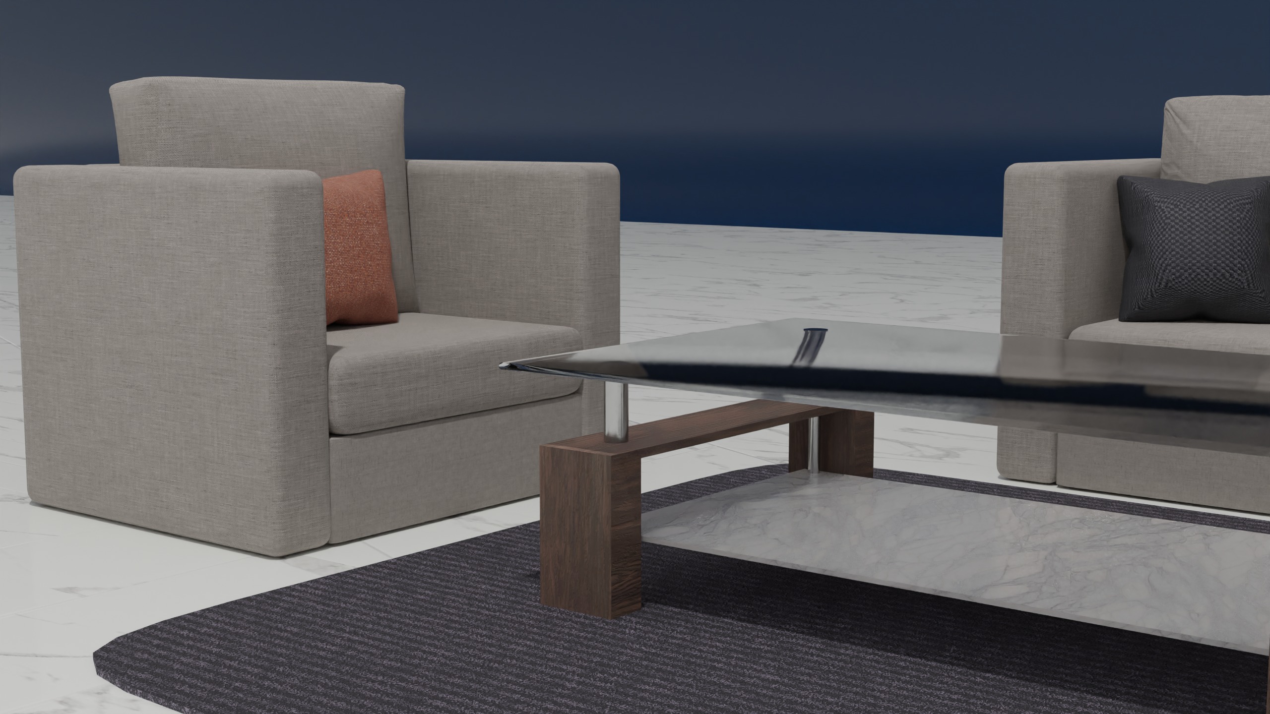 Couch-Sofa Set Low-poly 3D model_2