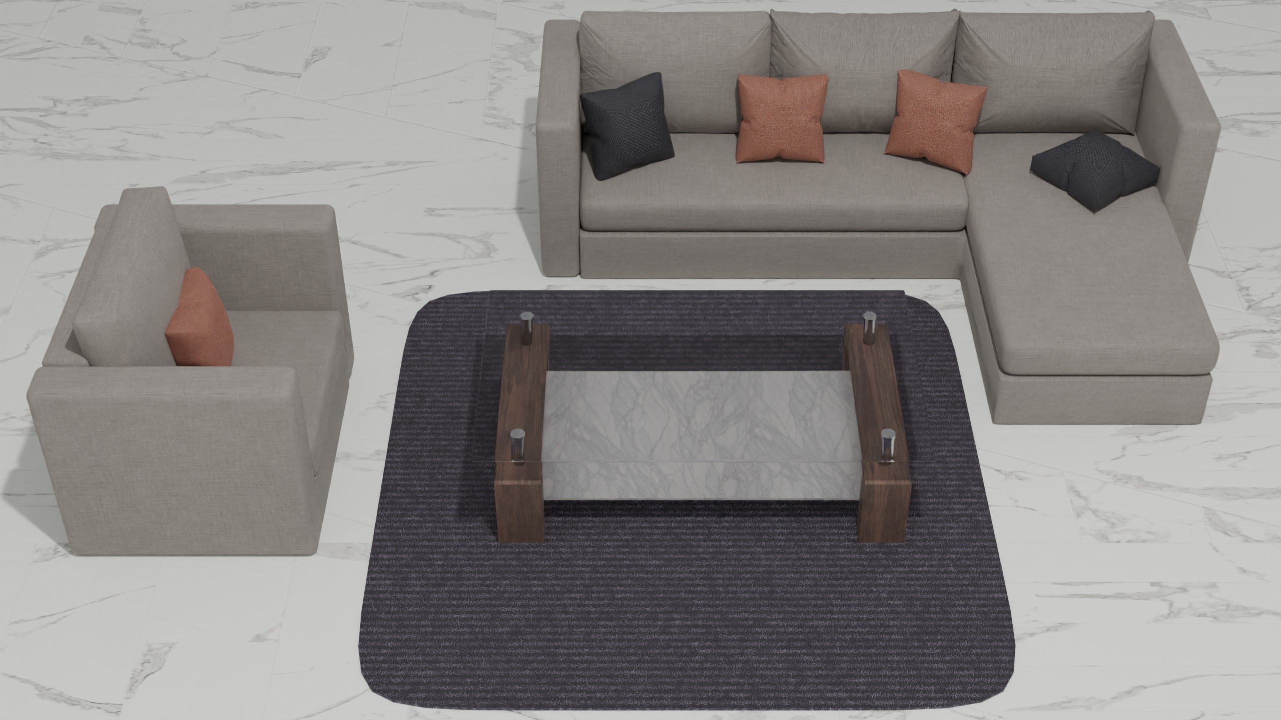 Couch-Sofa Set Low-poly 3D model_3