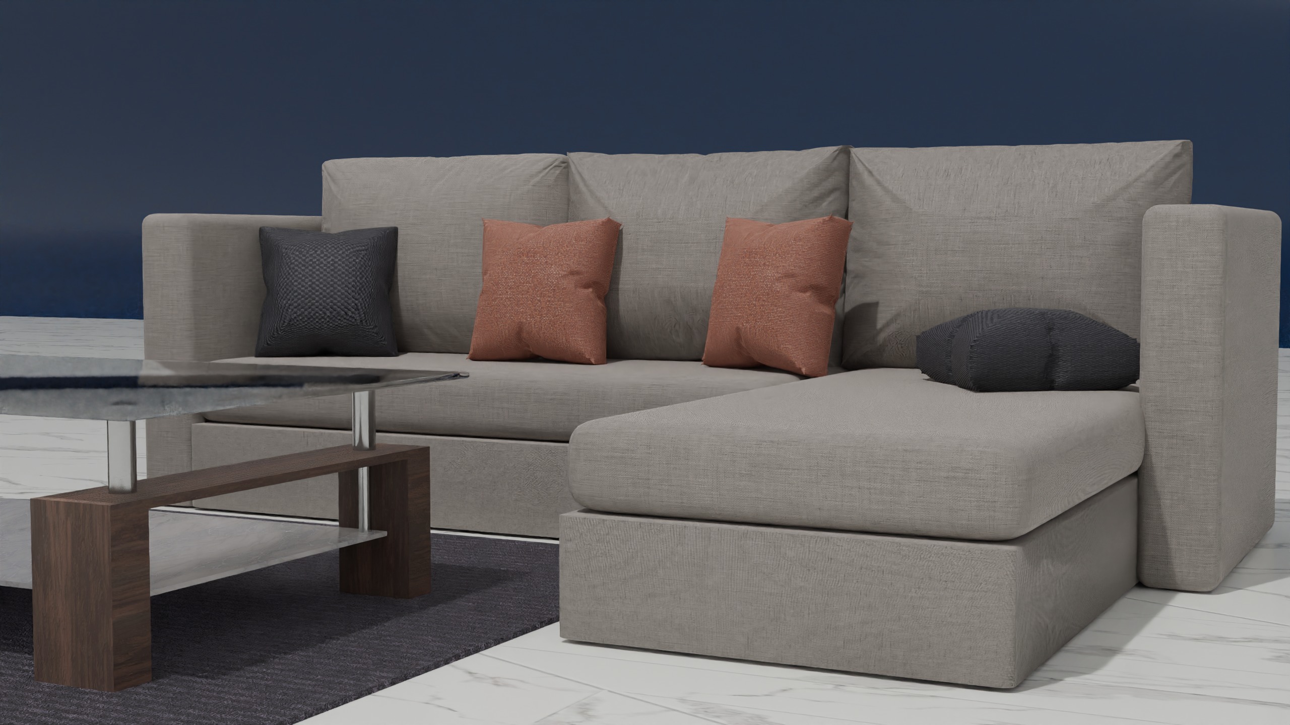 Couch-Sofa Set Low-poly 3D model_1