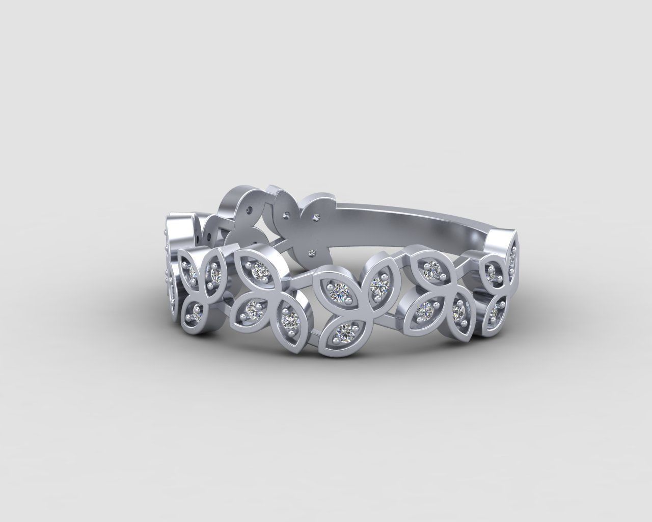 Minimal Flower diamond ring 146-MW 3D print model_27