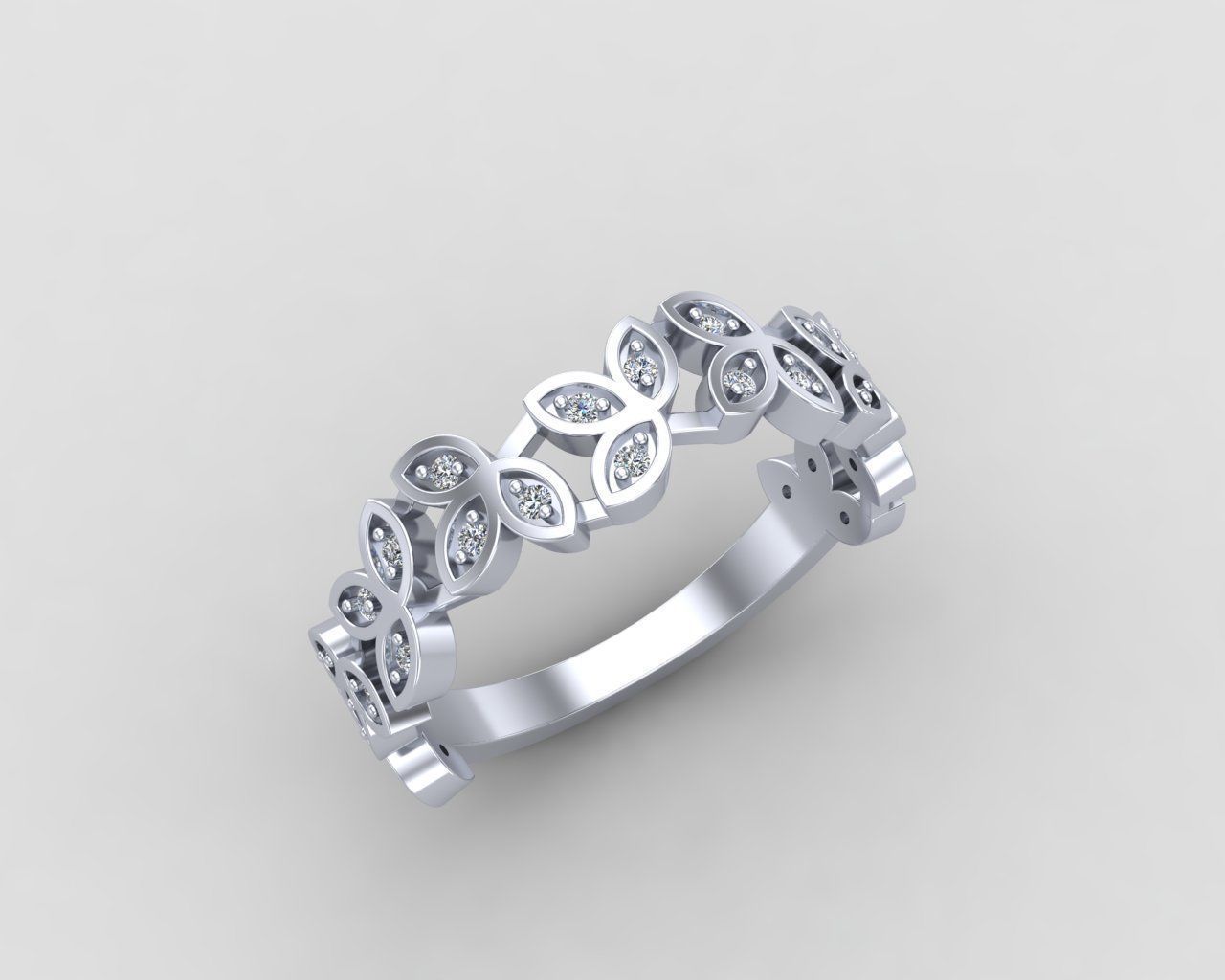 Minimal Flower diamond ring 146-MW 3D print model_24