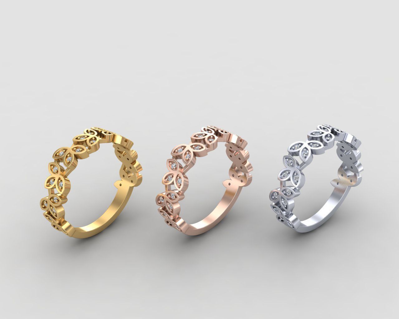 Minimal Flower diamond ring 146-MW 3D print model_10