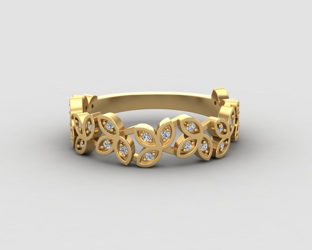Minimal Flower diamond ring 146-MW 3D print model_18