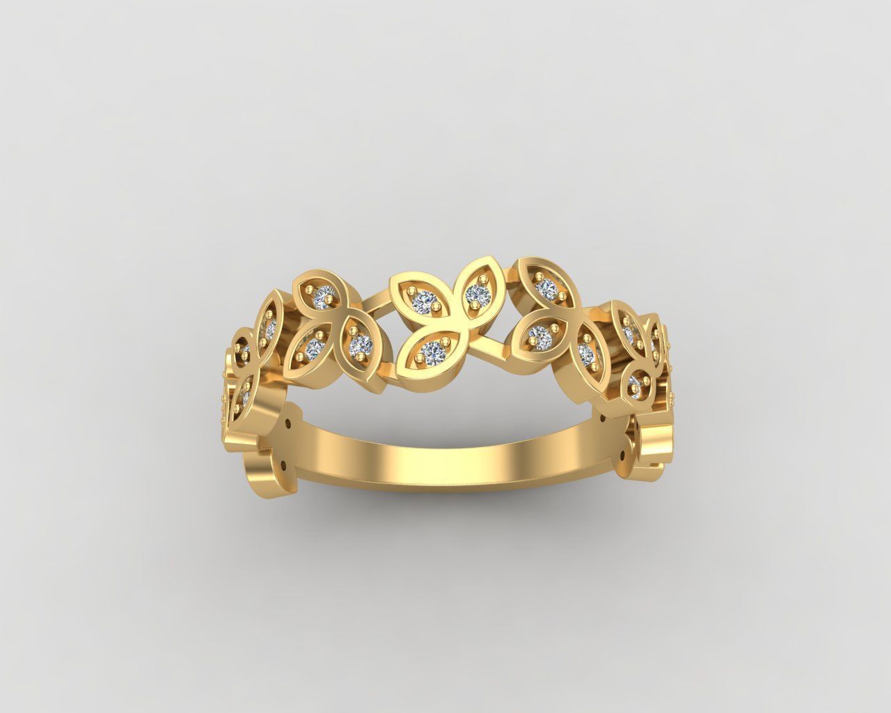 Minimal Flower diamond ring 146-MW 3D print model_17