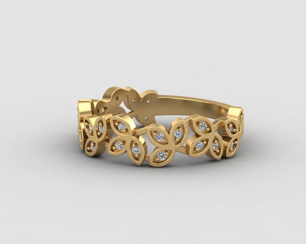 Minimal Flower diamond ring 146-MW 3D print model_19
