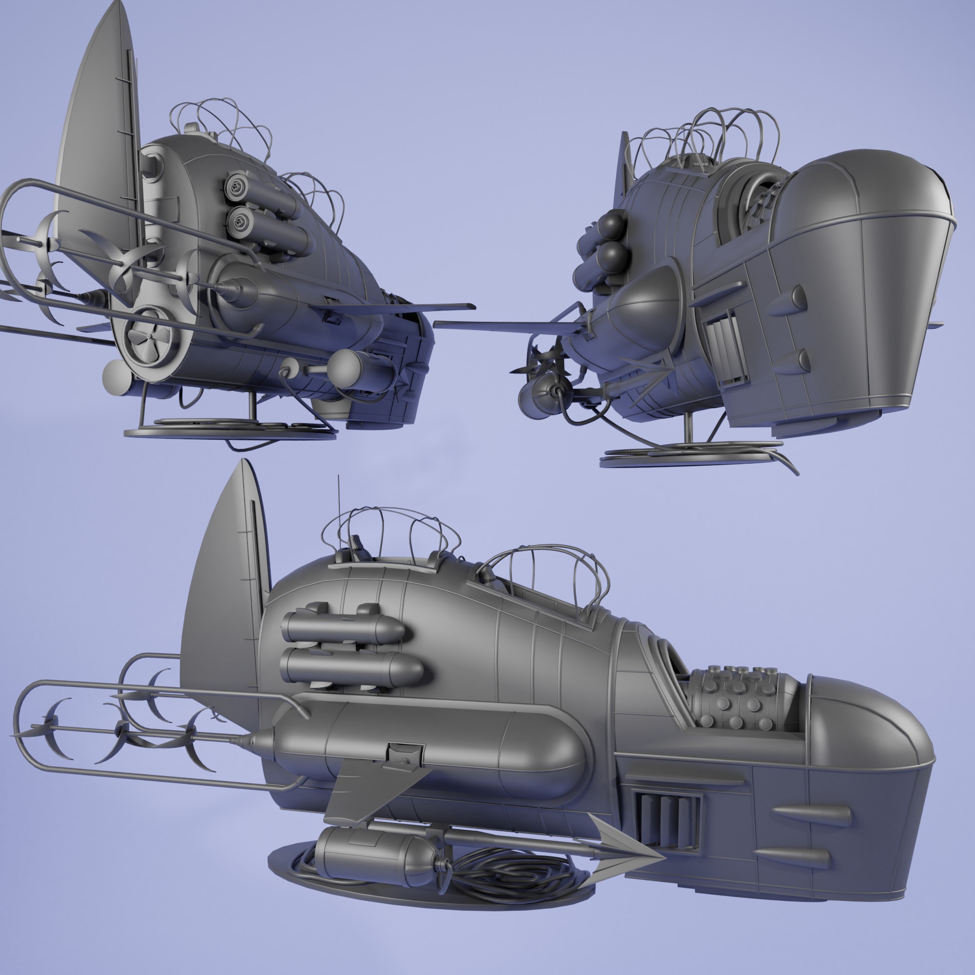 Submarine fighter  speed --- Space fighter -Low-poly 3D models Low-poly 3D model_1