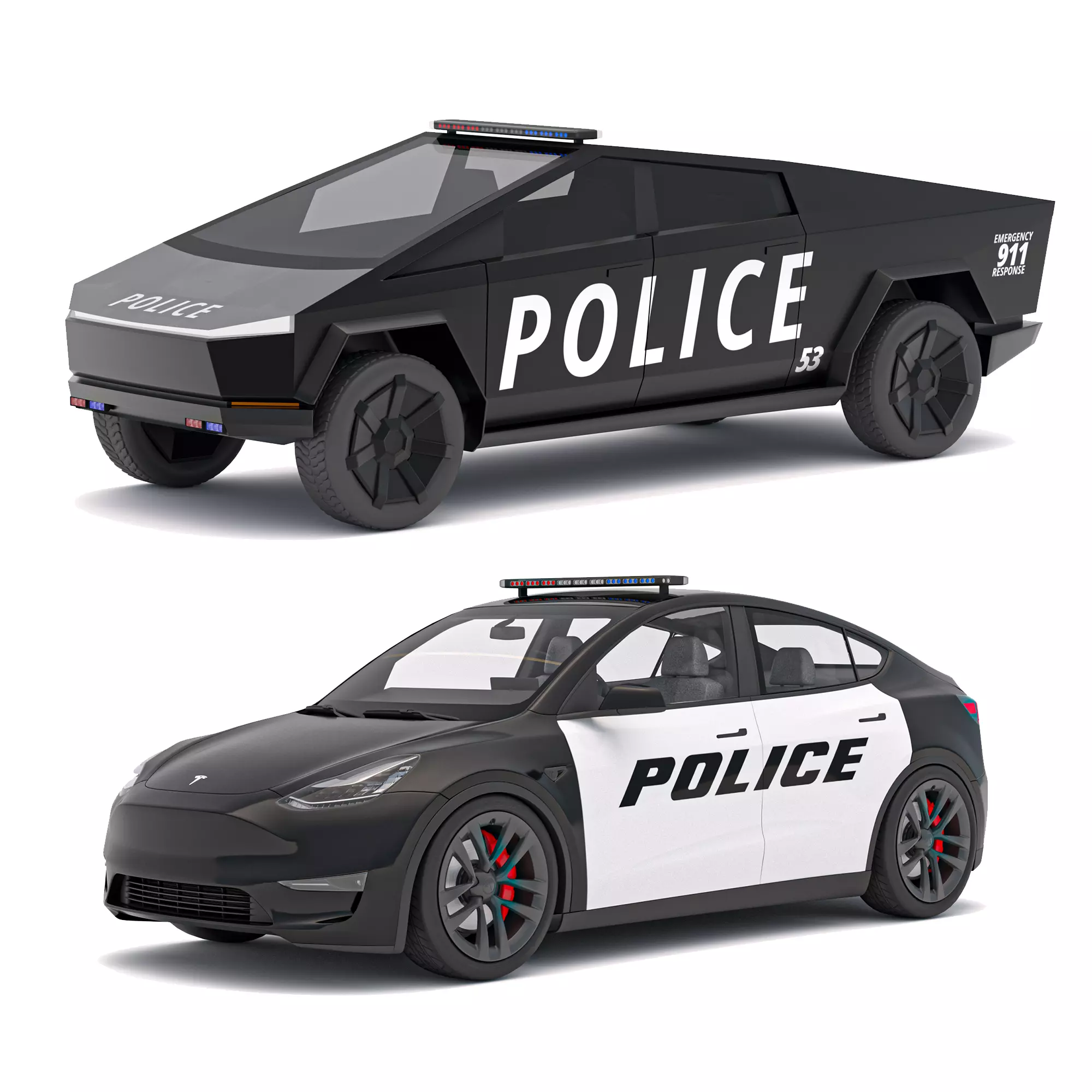Tesla Police Car Collection 3D model_0