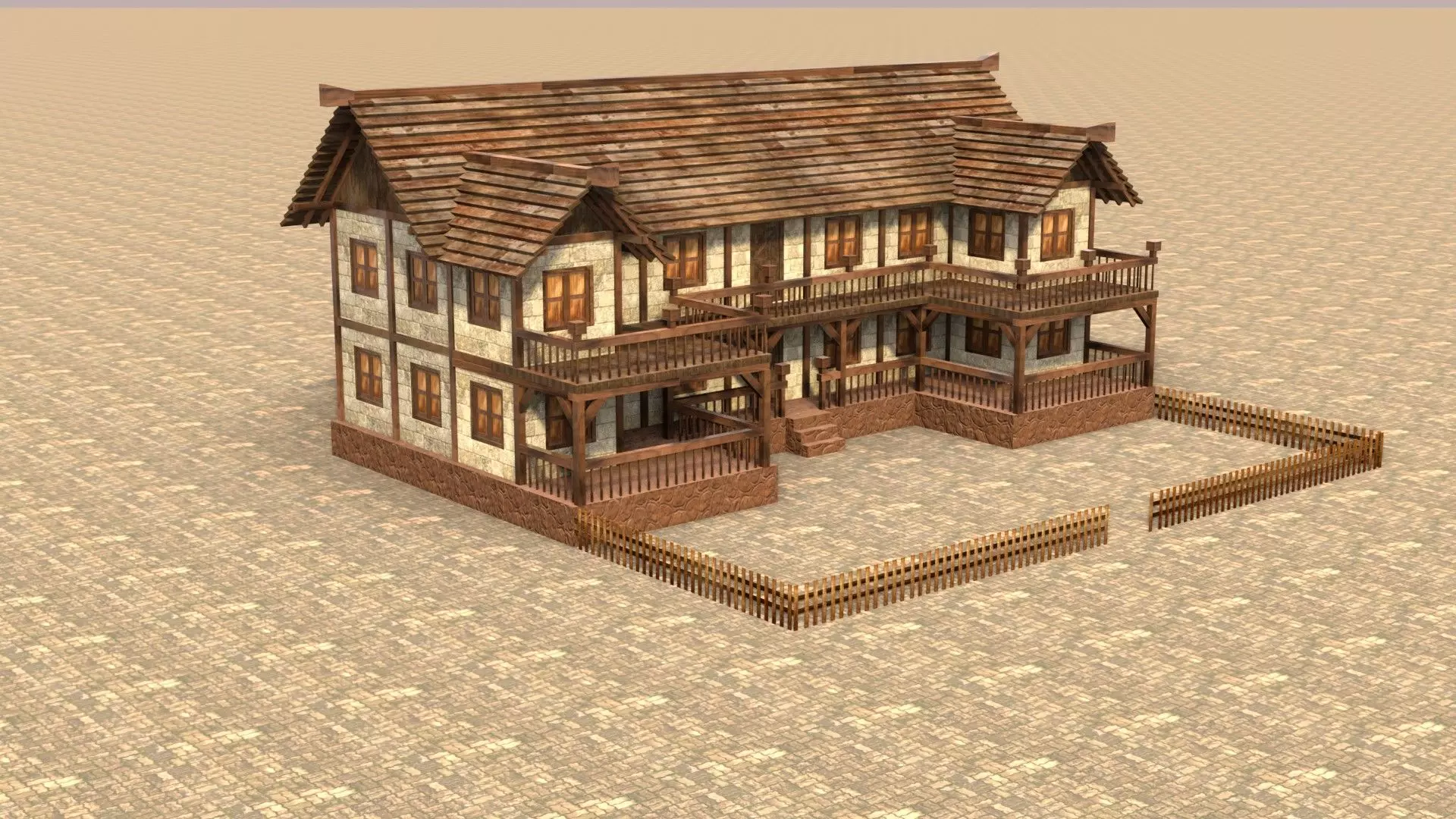 village house medieval time house 3d low poly Low-poly 3D model