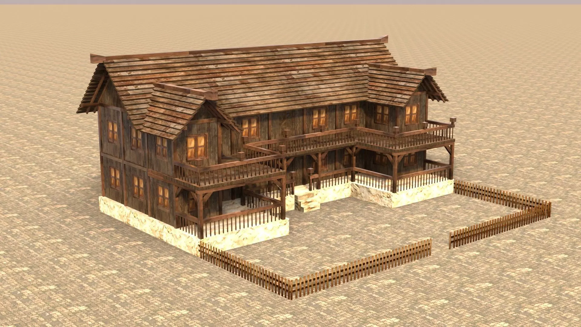 village house medieval old 3d low poly Low-poly 3D model
