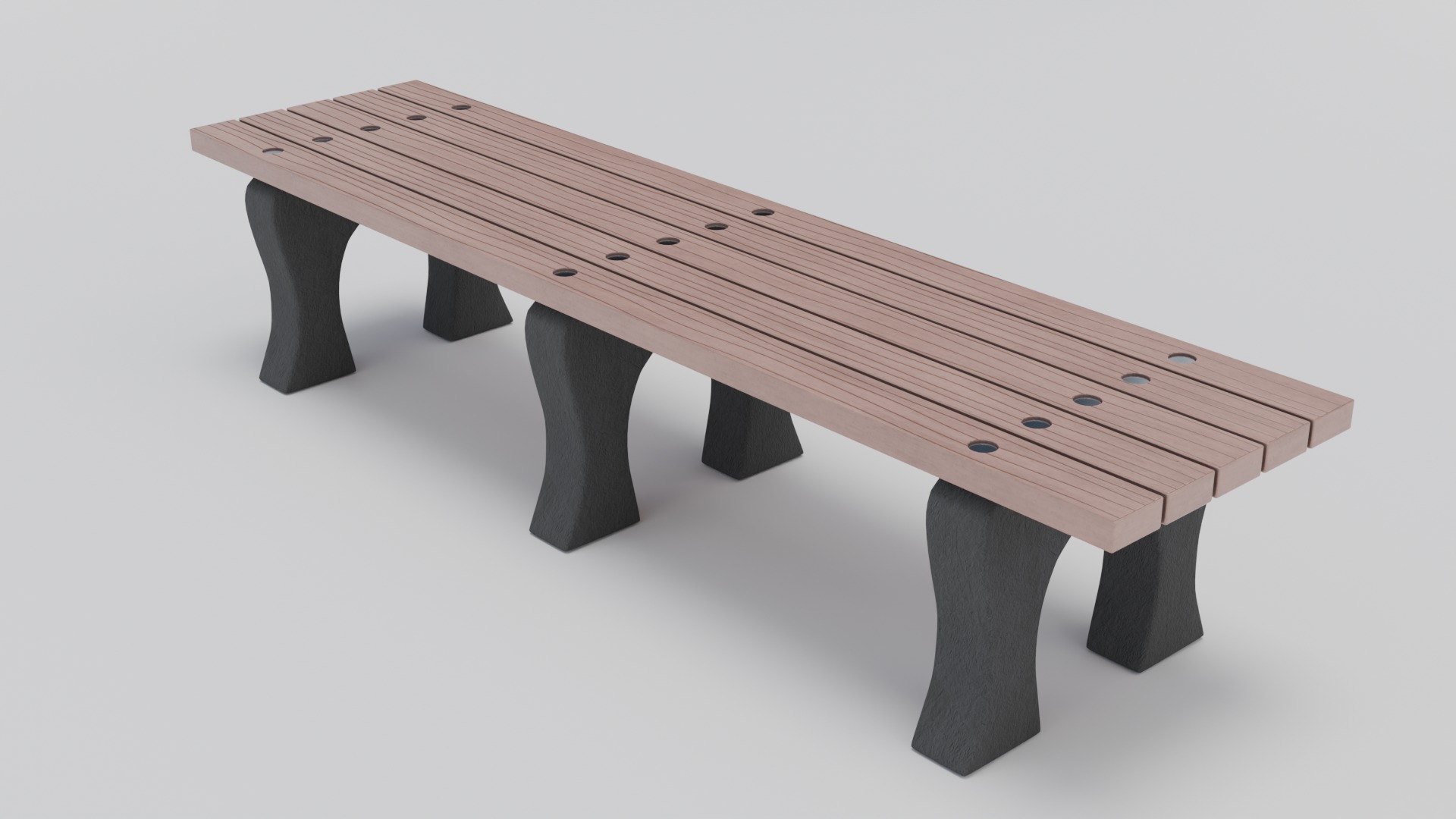 Outdoor Wooden Bench 1 Low-poly 3D model_1