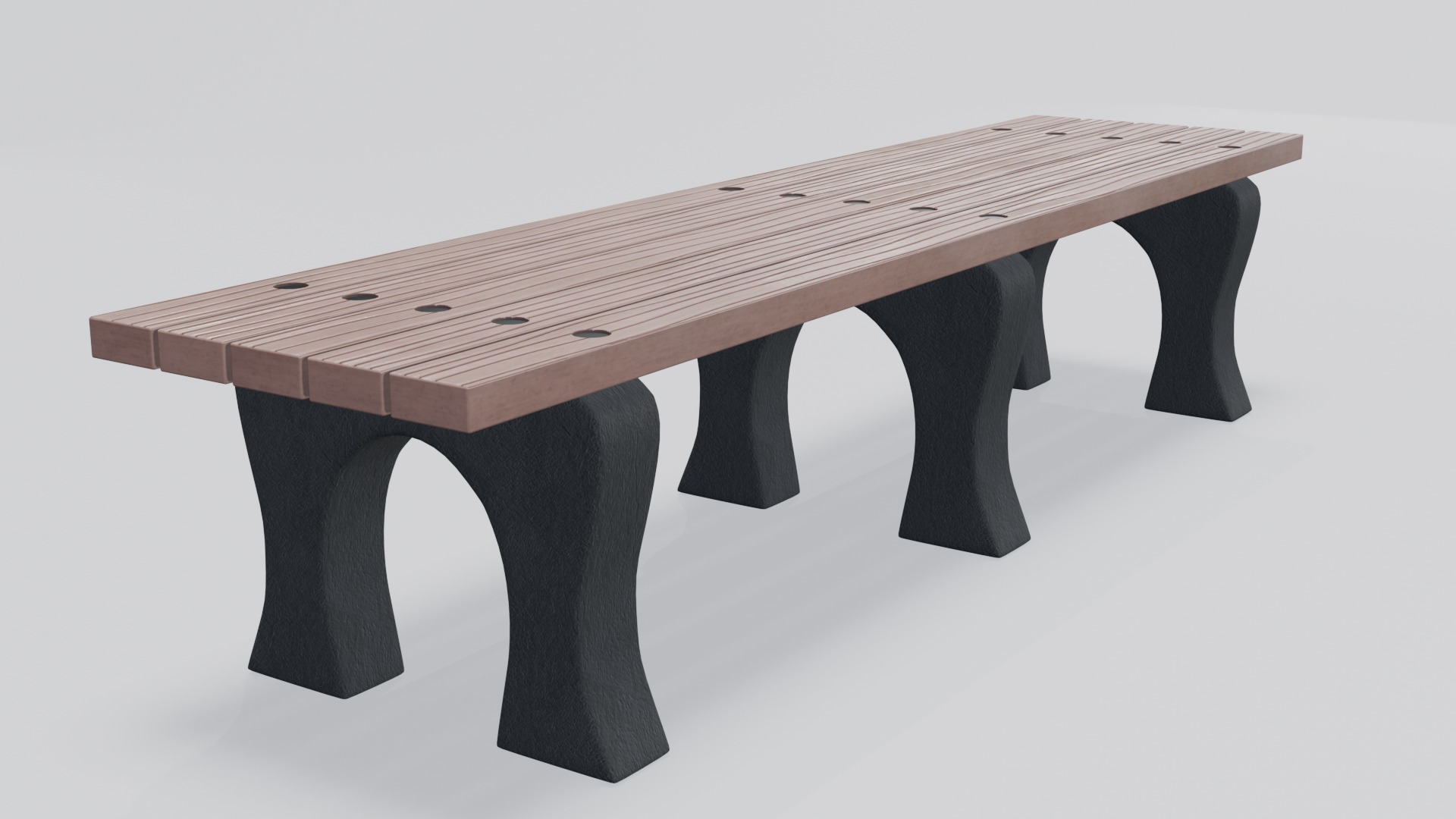 Outdoor Wooden Bench 1 Low-poly 3D model_2