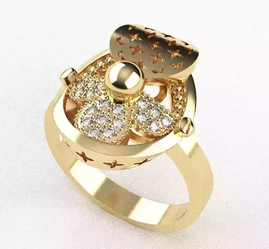 PREFABRICATED FOUR-LEAF CROVER FLOWER PATTERN SET RING