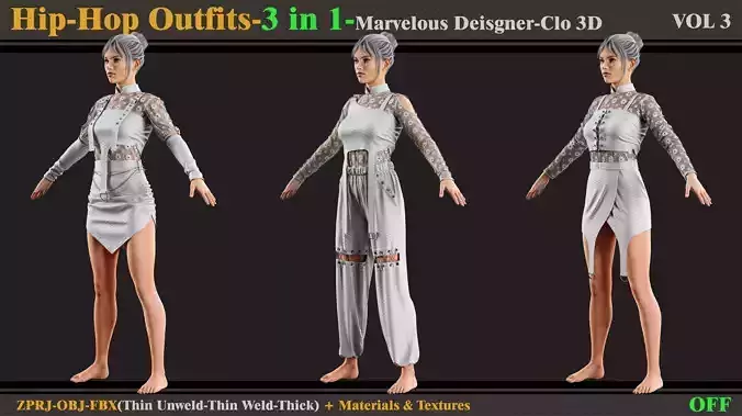 3 in 1 Hip-Hop Outfit-MD-Clo3d-OBJ-FBX-Smart Material-Textures