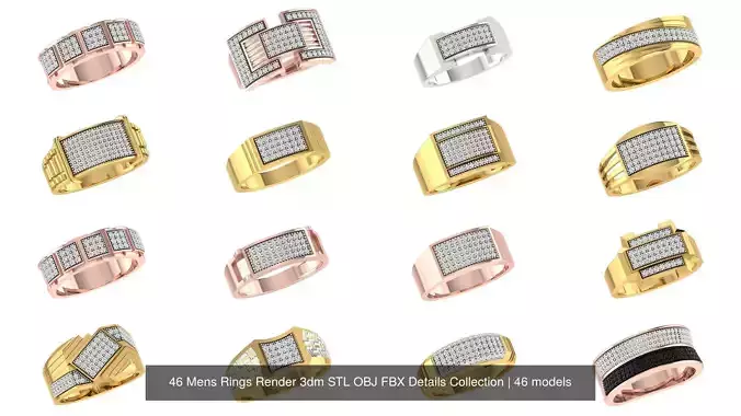46 Mens Rings Render 3dm STL OBJ FBX Details Collection 