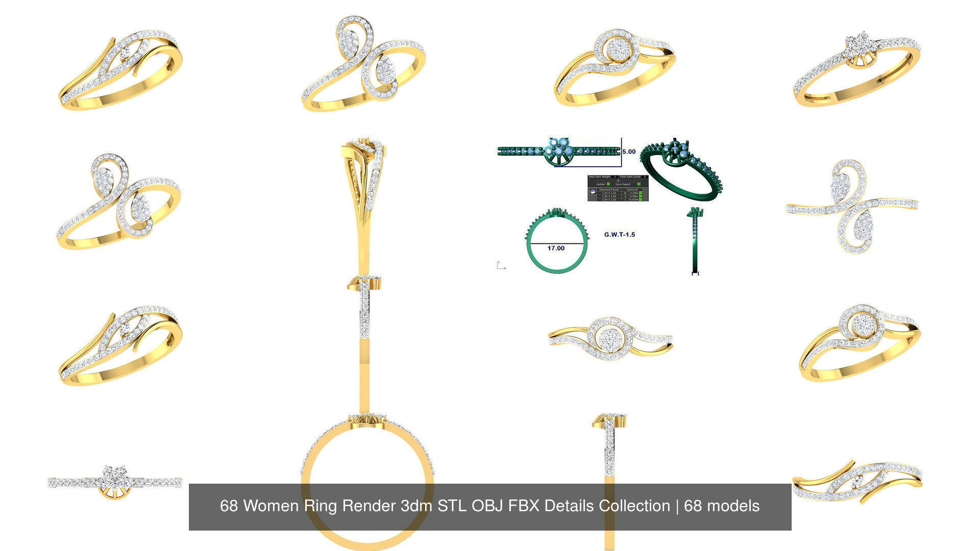 68 Women Ring Render 3dm STL OBJ FBX Details Collection _8