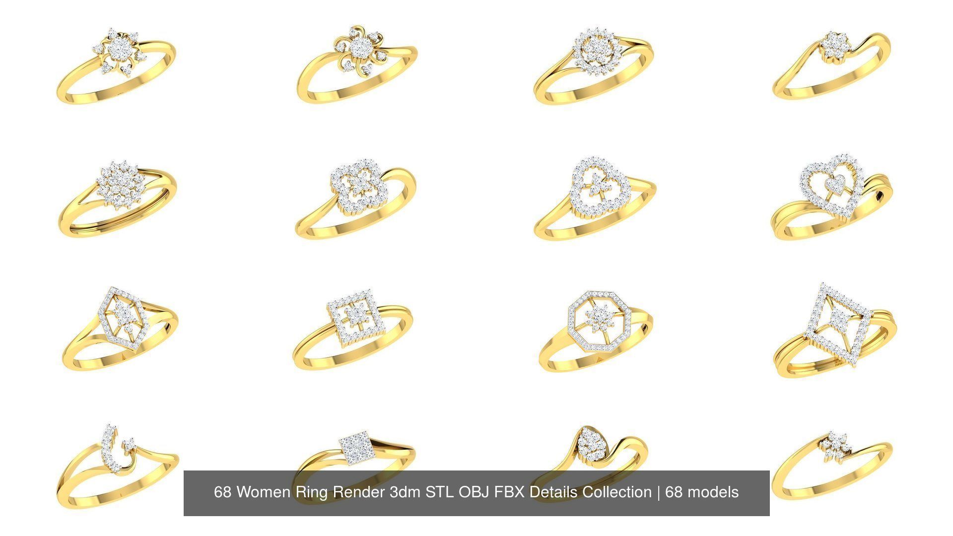 68 Women Ring Render 3dm STL OBJ FBX Details Collection _4