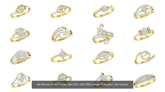 68 Women Ring Render 3dm STL OBJ FBX Details Collection 