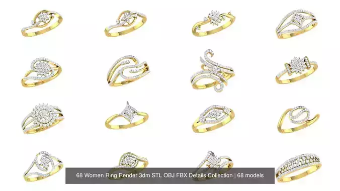 68 Women Ring Render 3dm STL OBJ FBX Details Collection
