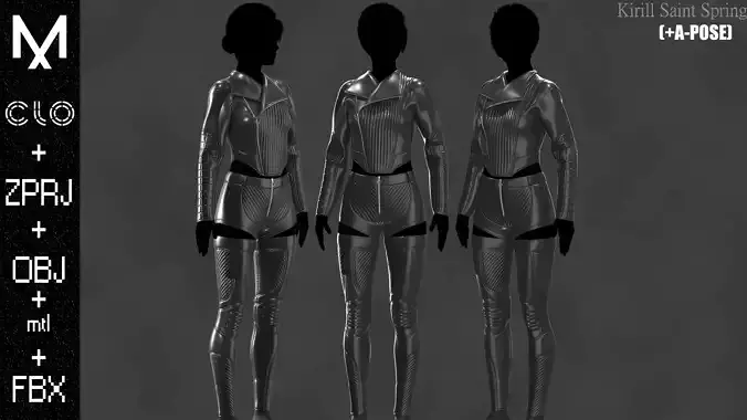 Leather Outfit Female Marvelous designer Clo3d OBJ mtl FBX ZPRJ