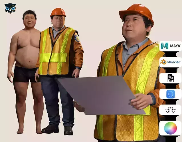 High-Quality 3D Construction Foreman Character Model Low-poly 3D model