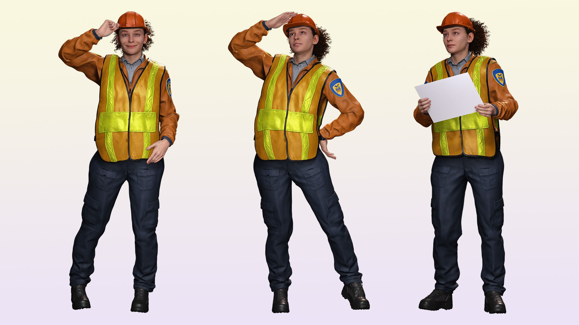 Female Construction Worker Character with Safety Vest Low-poly 3D model_1