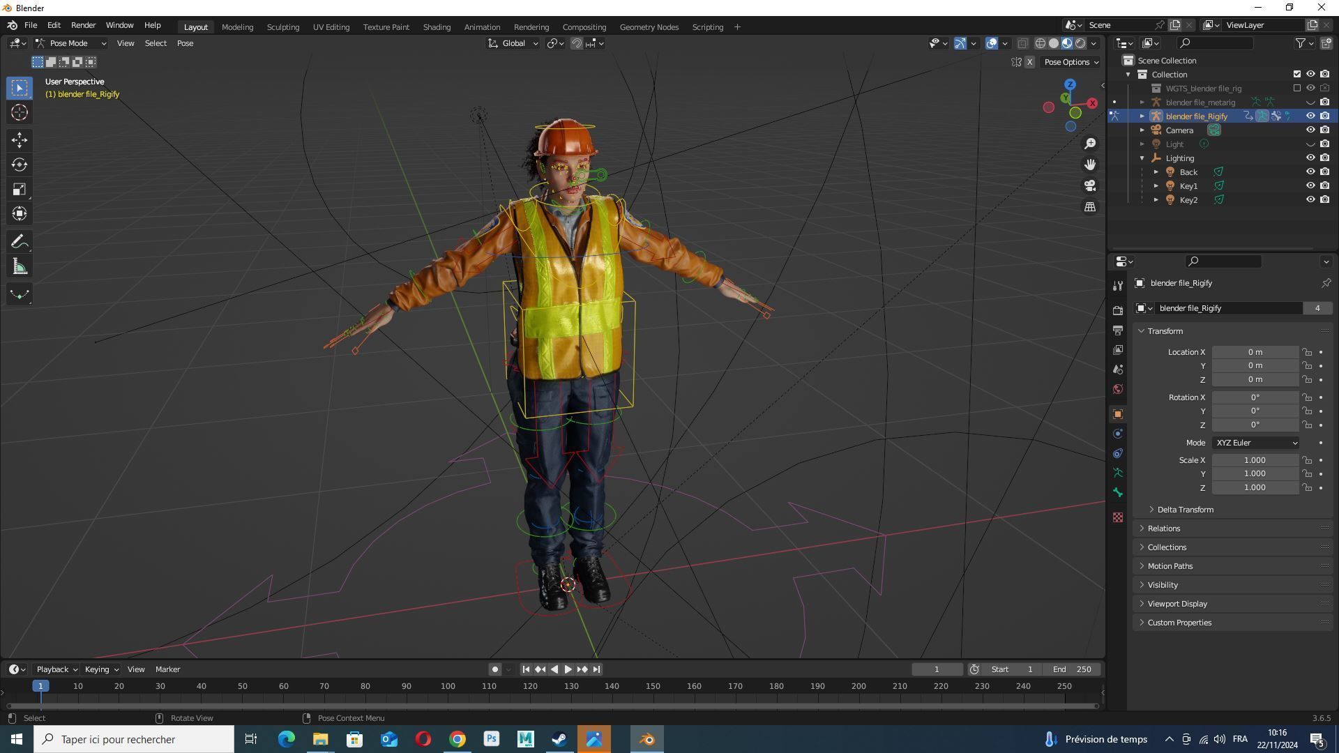 Female Construction Worker Character with Safety Vest Low-poly 3D model_13