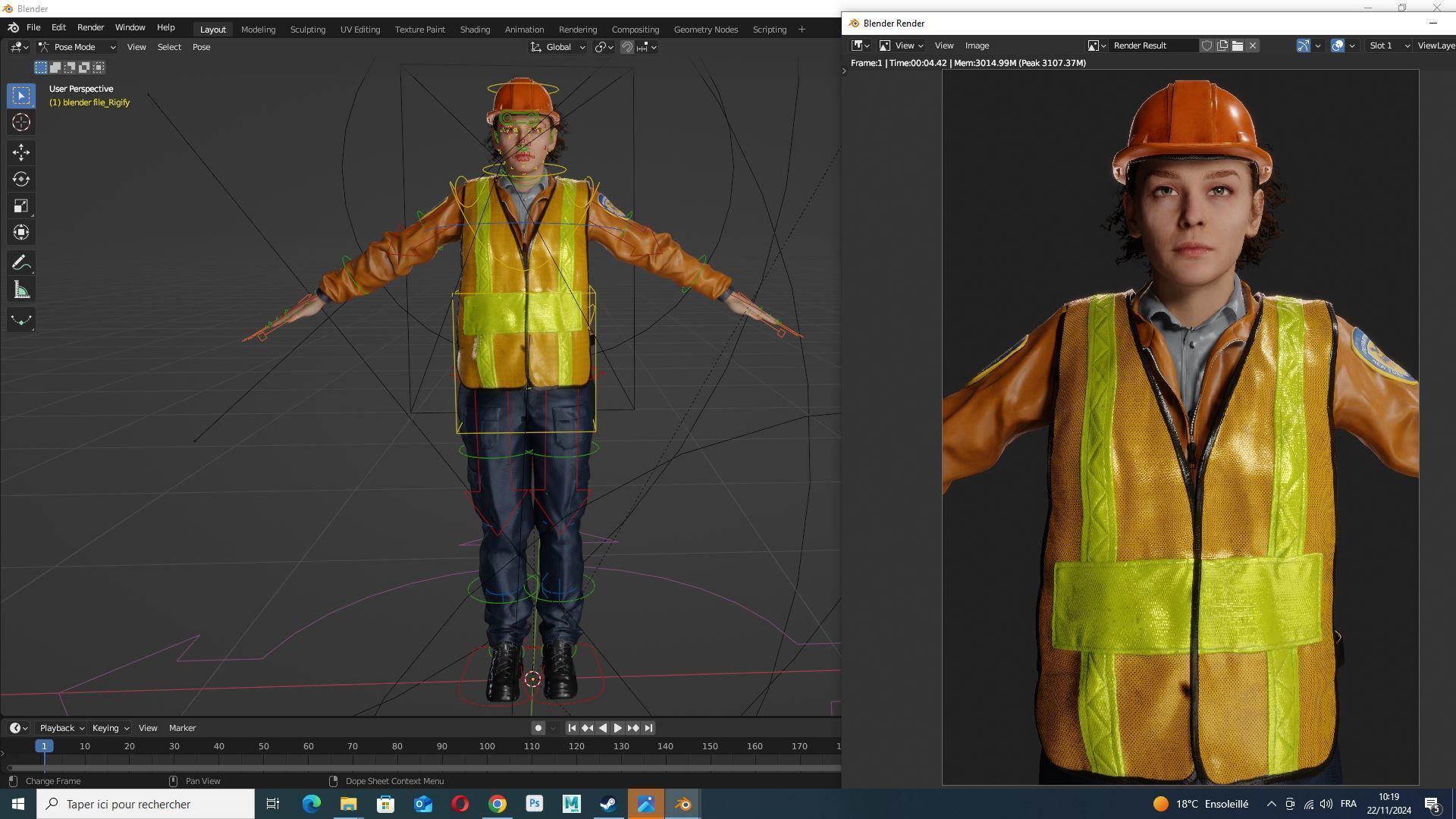 Female Construction Worker Character with Safety Vest Low-poly 3D model_15