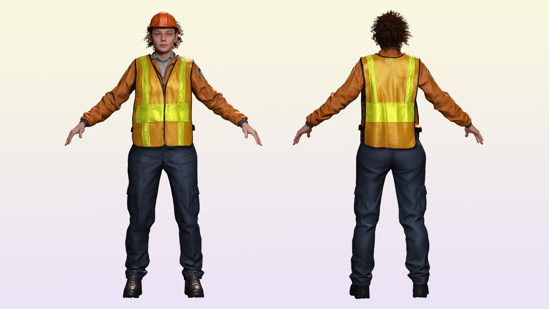 Female Construction Worker Character with Safety Vest Low-poly 3D model_2