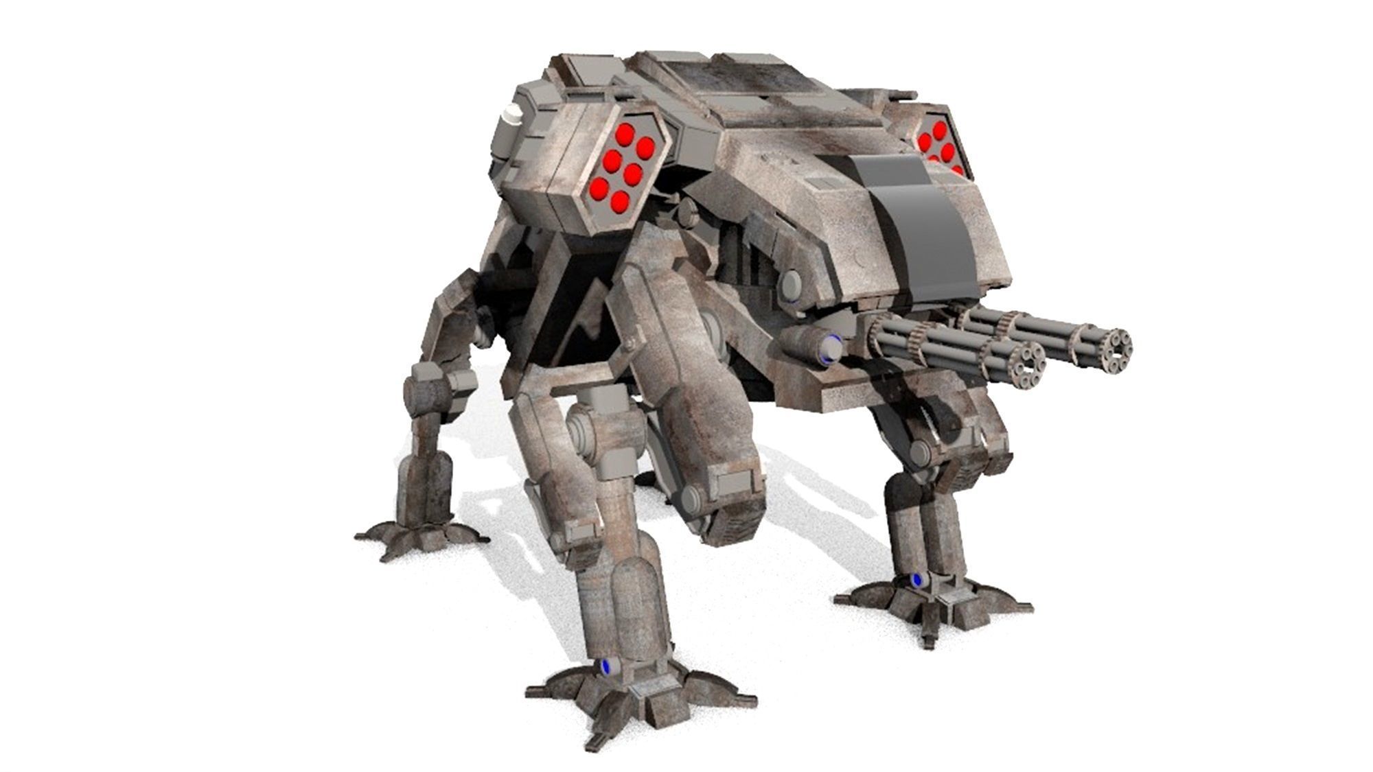 military robot guard unit lowpoly 3D model_3