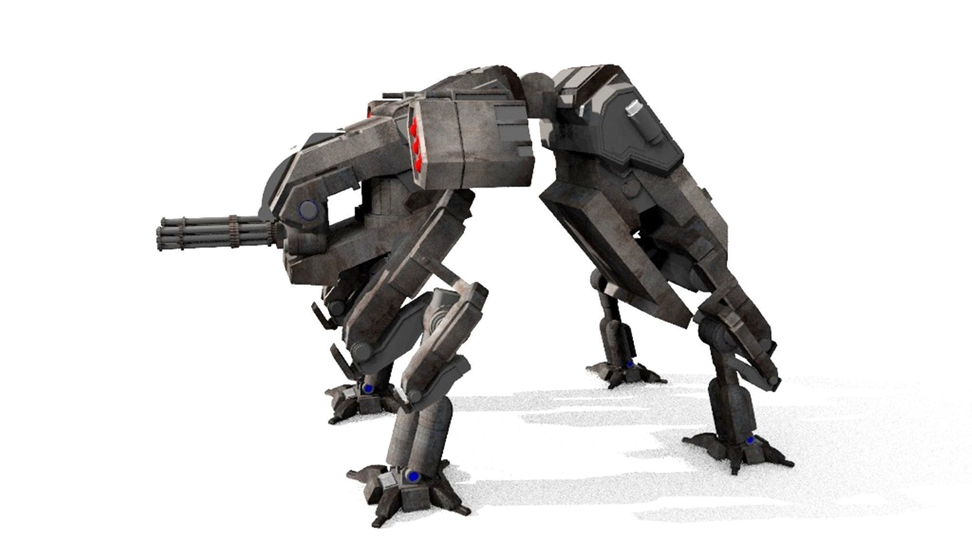 military robot guard unit lowpoly 3D model_1