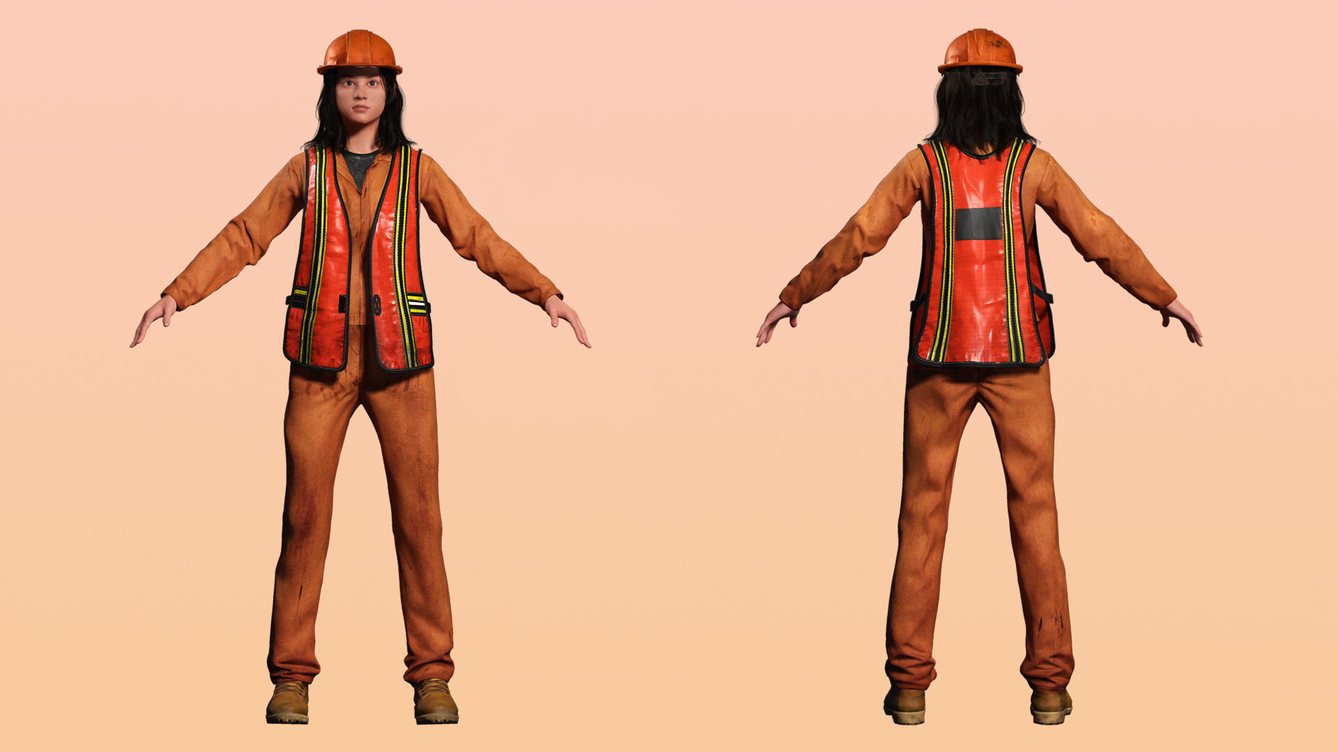 Realistic Female Laborer 3D Model for Construction Projects Low-poly 3D model_1