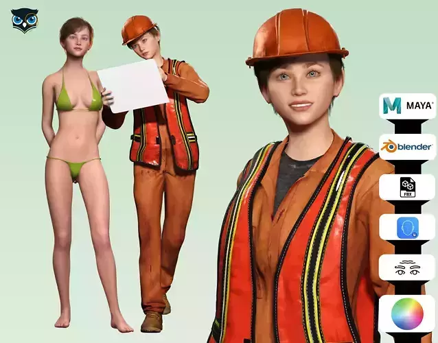 Realistic Youth Construction Worker 3D Character Asset Low-poly 3D model