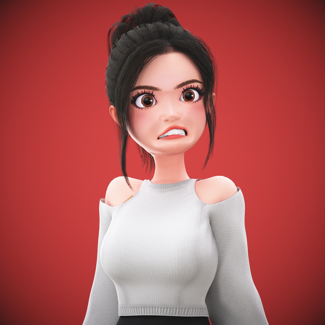 Game Cartoon Korean Girl Character rigged Low-poly 3D model_28
