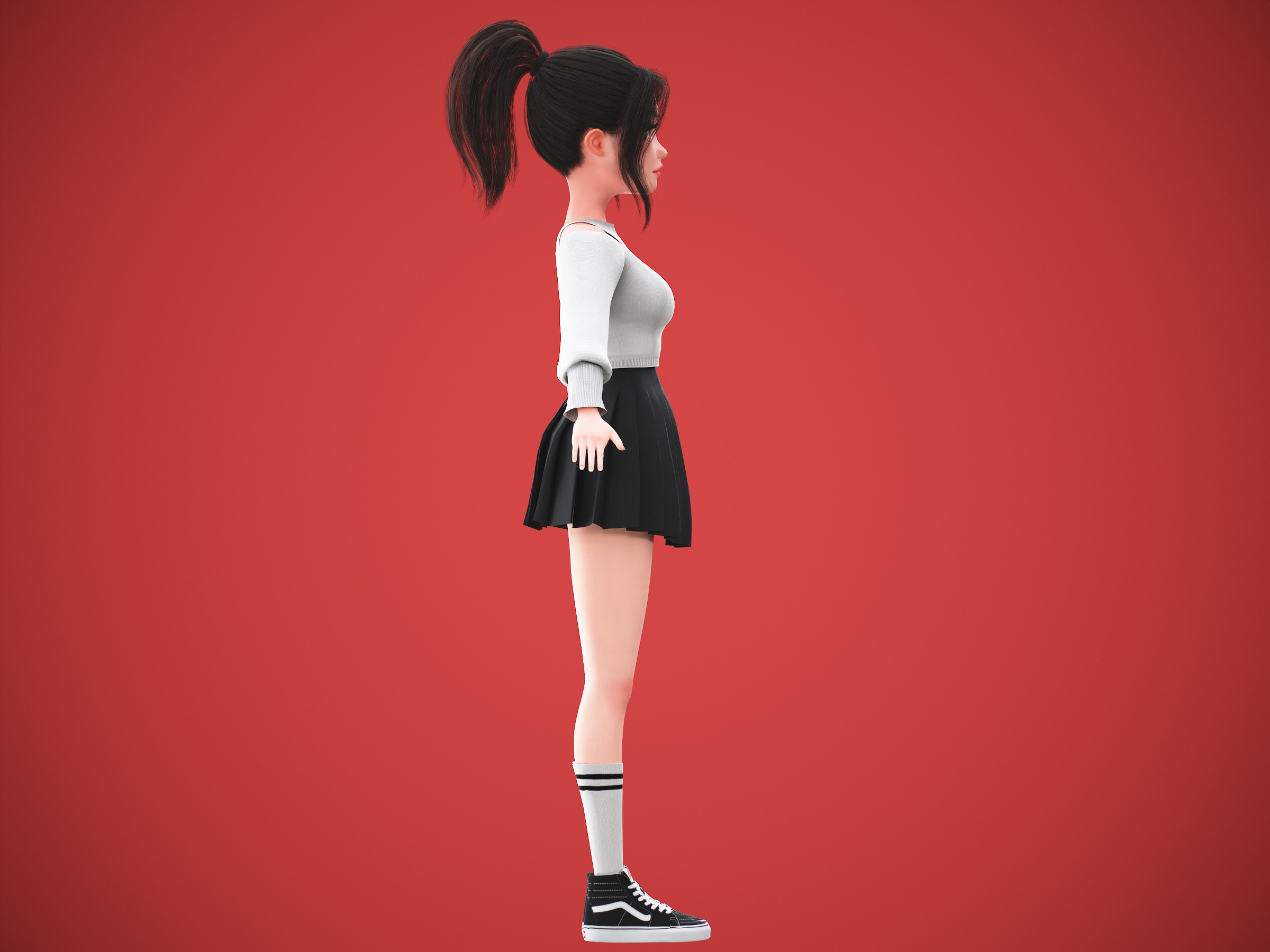 Game Cartoon Korean Girl Character rigged Low-poly 3D model_16