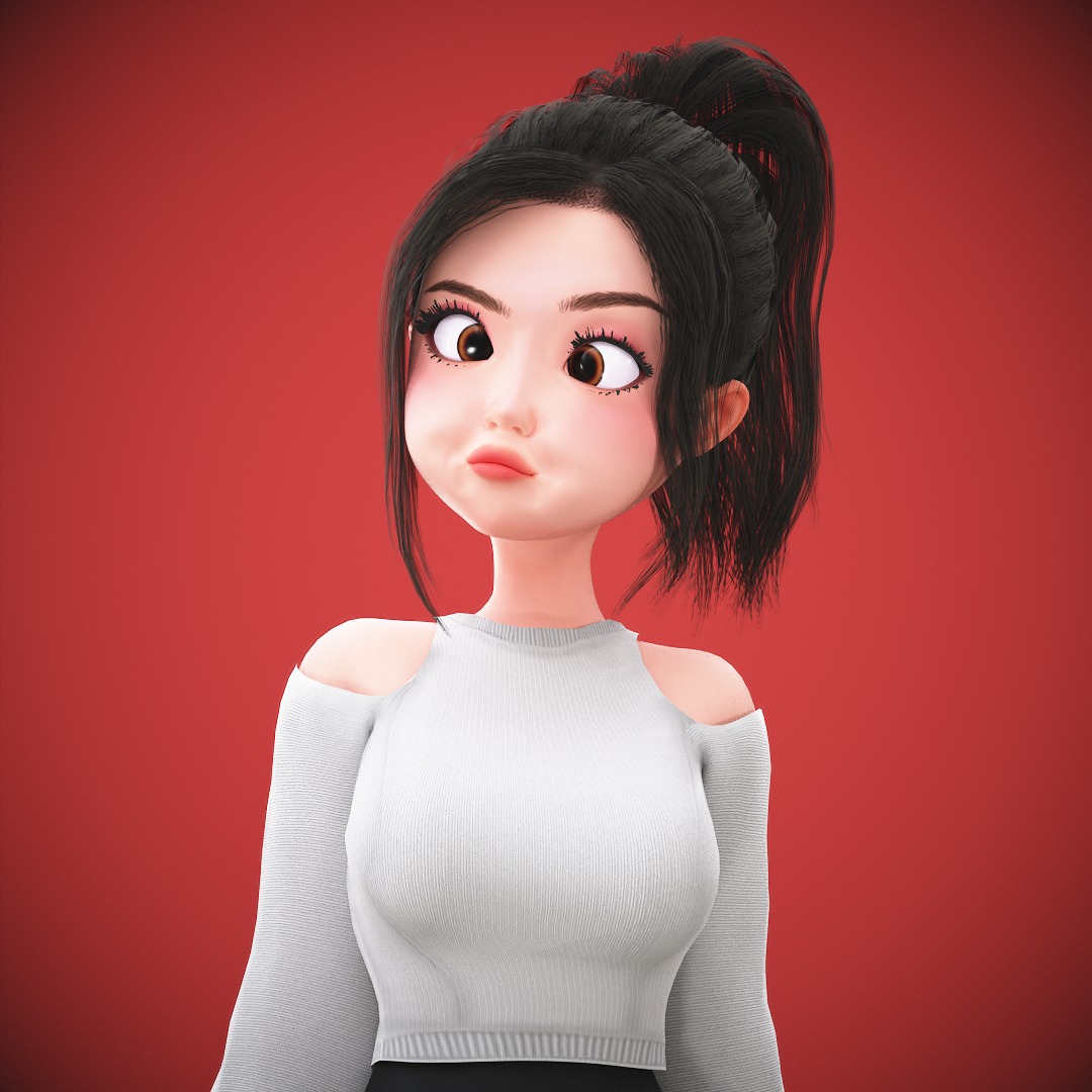 Game Cartoon Korean Girl Character rigged Low-poly 3D model_26
